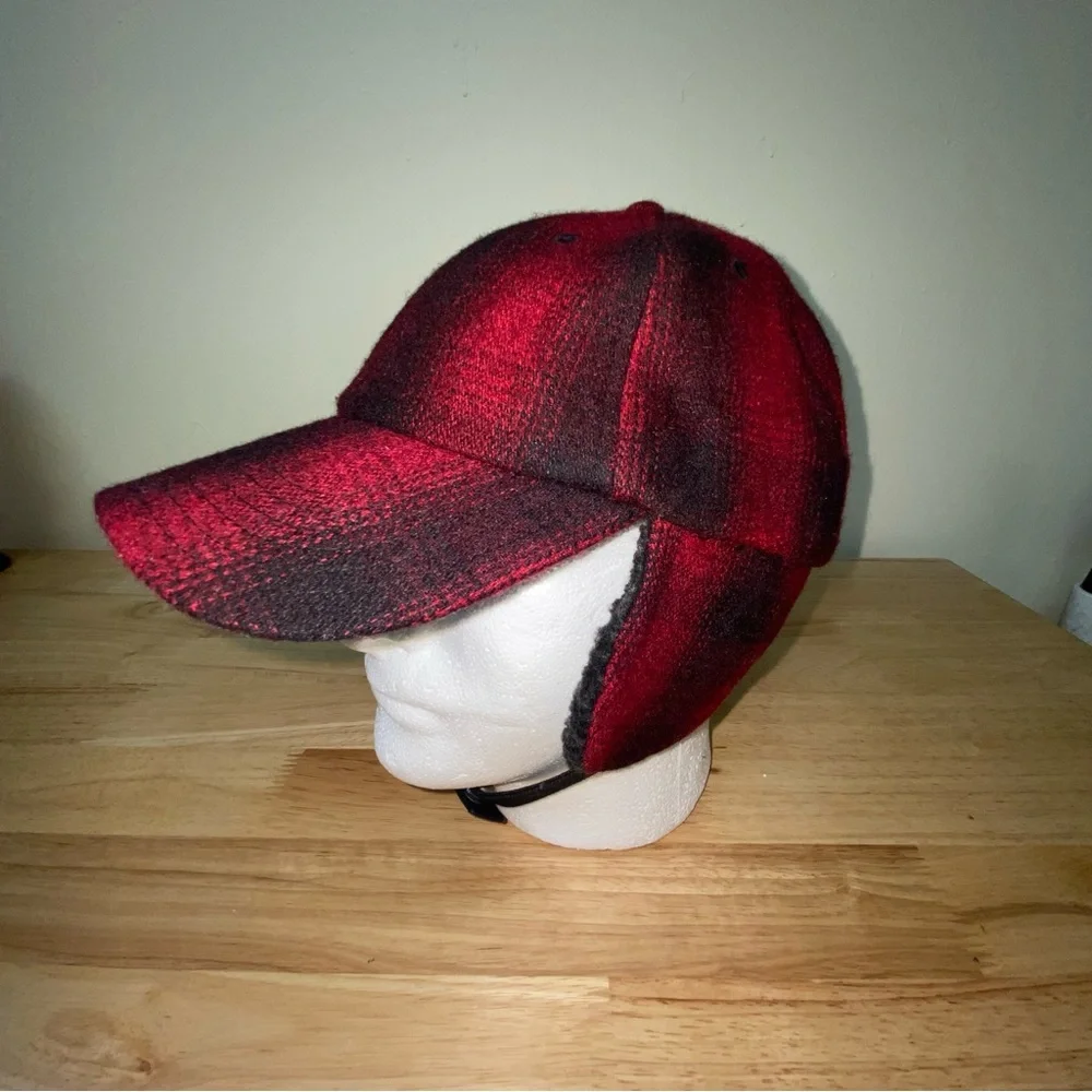 Wool Trapper Hat Unisex M /L Cap Ear Flaps Red Buffalo Plaid Winter Hunting